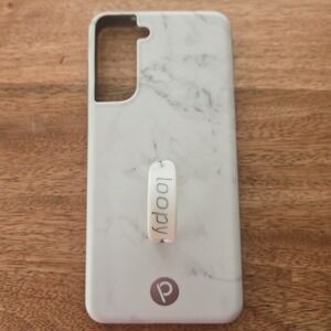 Loopy Case Samsung Galaxy S21 5G White Marble Grip Loop Phone Case Adjustable